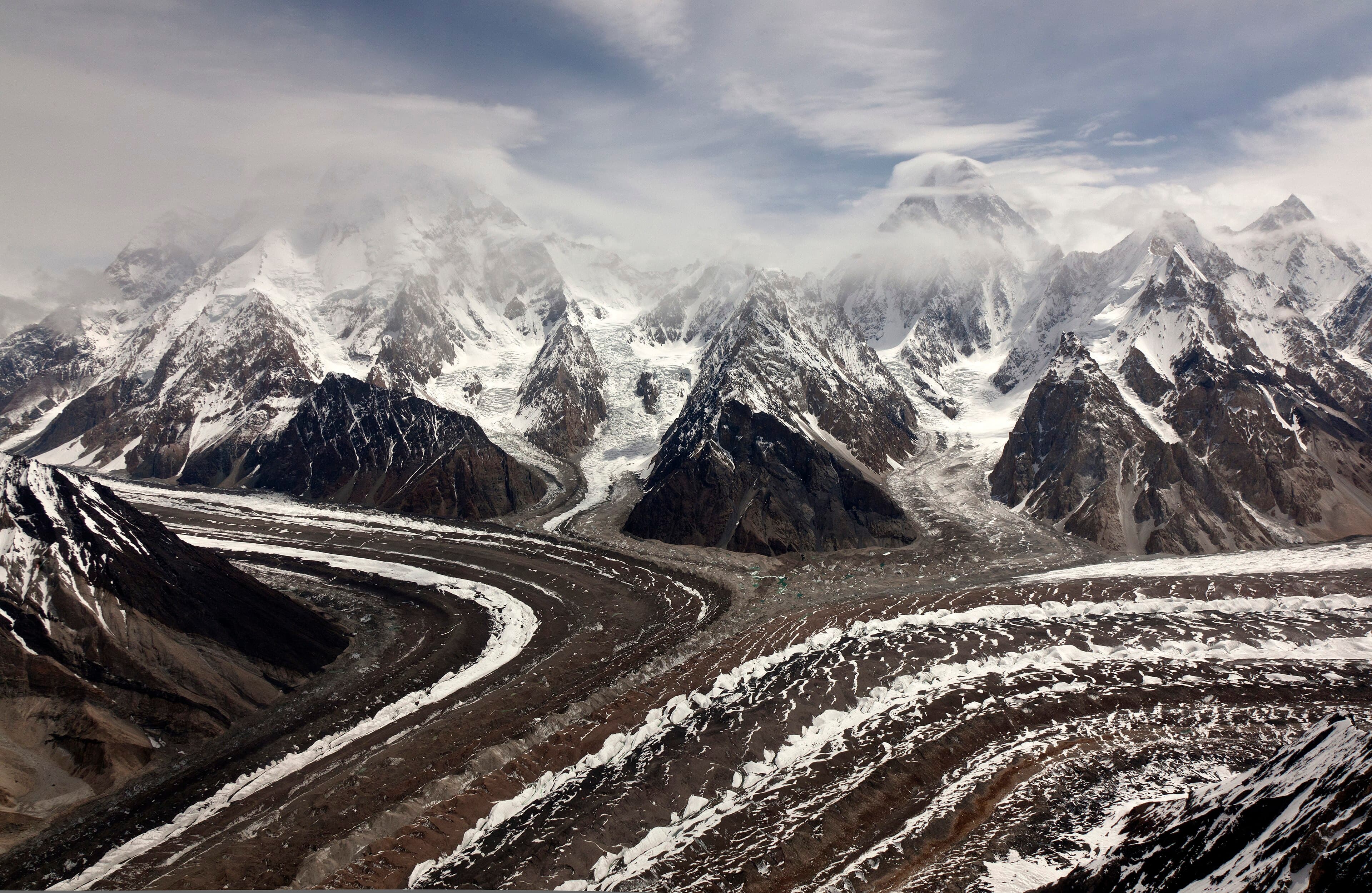 Aerial view over the Baltoro range toward Concordia